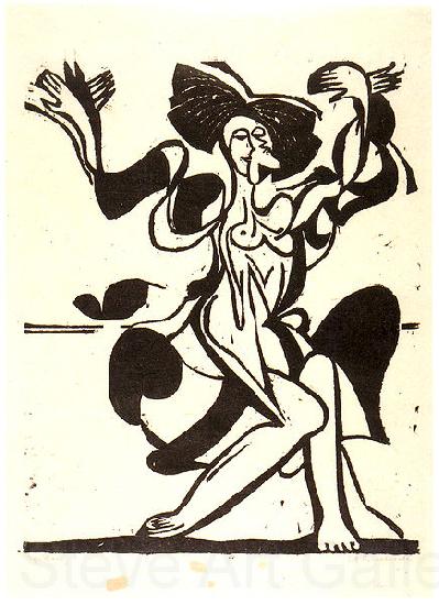 Ernst Ludwig Kirchner Dancing Mary Wigman - Woodcut Norge oil painting art